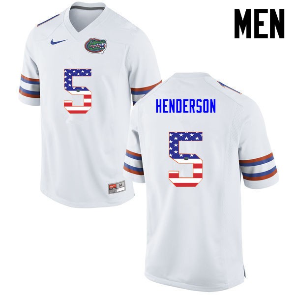 Florida Gators Men #5 CJ Henderson College Football Jersey USA Flag Fashion White